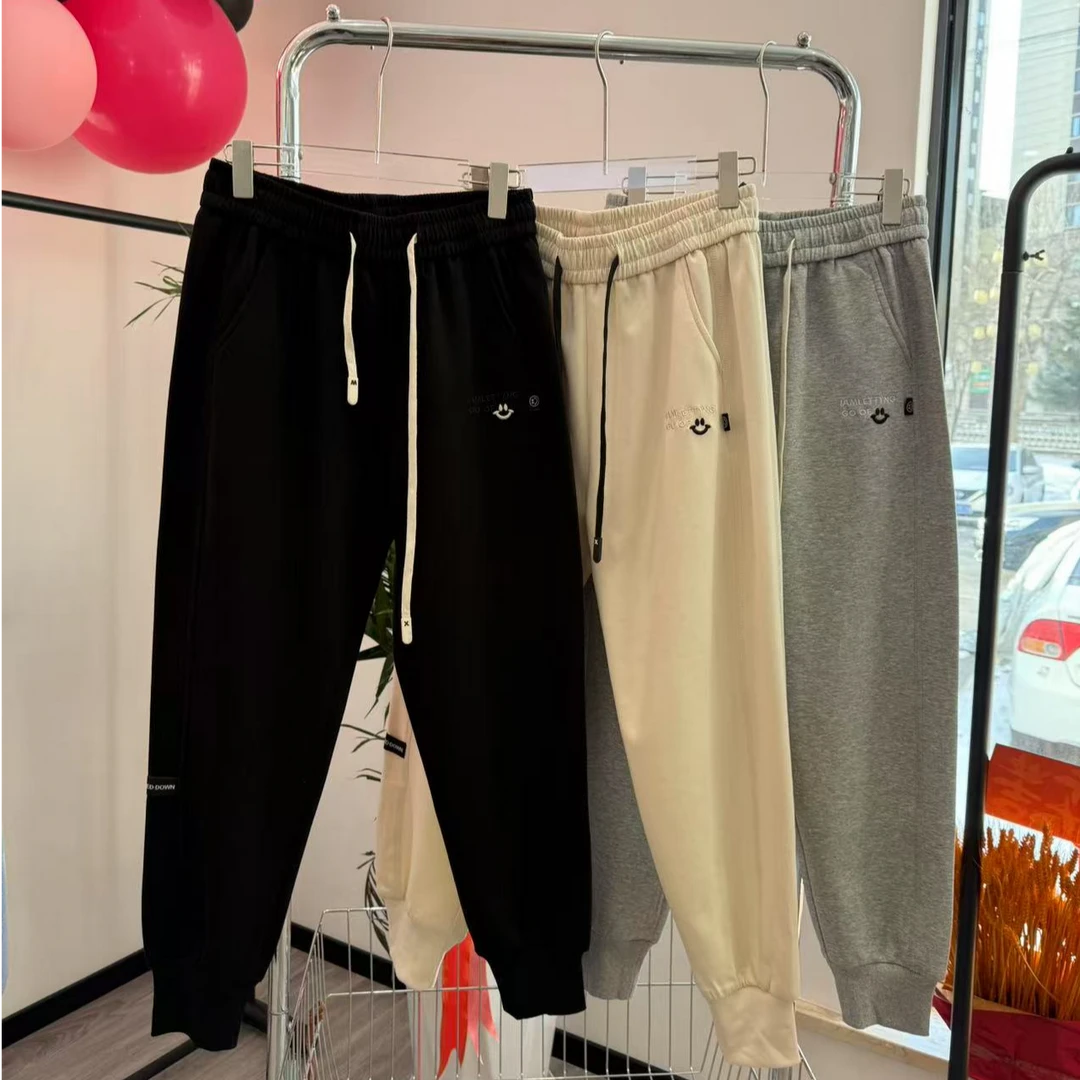 2025广州HL春季新款912刺绣笑脸蛋白棉休闲卫裤