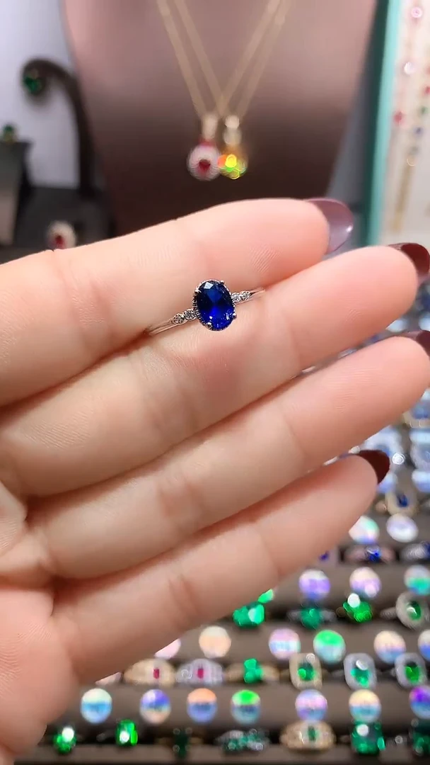 【闪购商品】蓝宝石戒指银S925镶嵌银色57