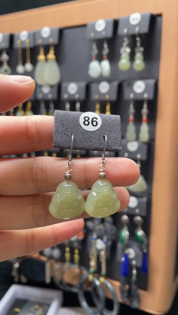 【闪购商品】和田玉耳饰银S925镶嵌0086