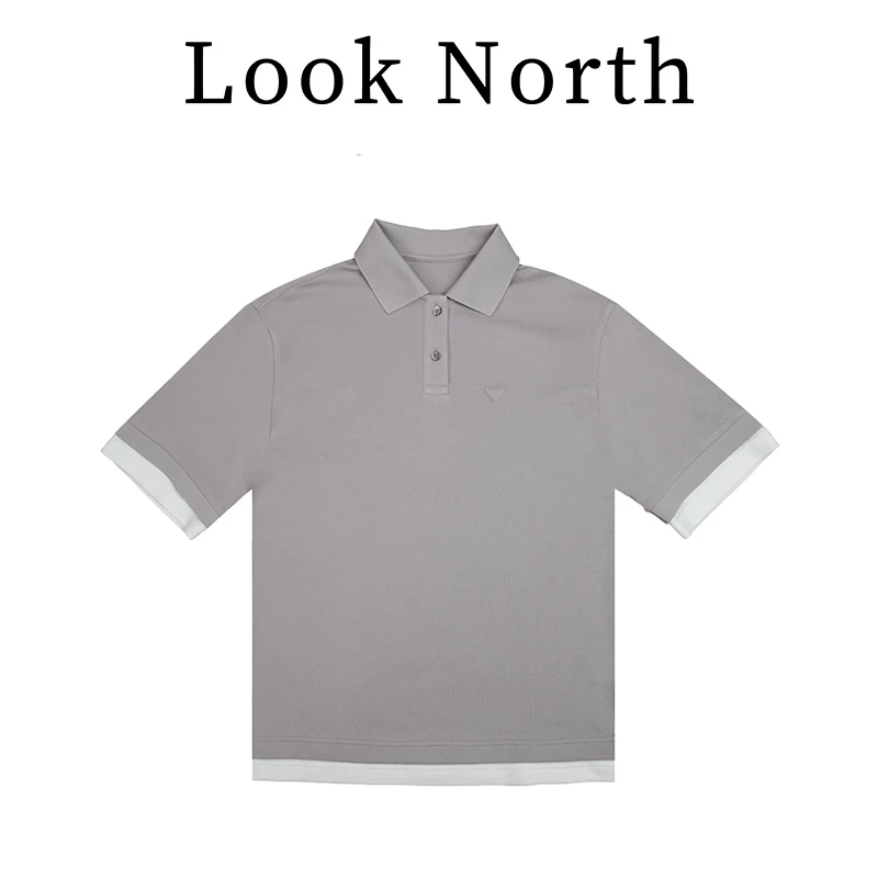 Look North桑蚕丝上衣莱赛尔落肩袖美式复古V领简约情侣polo衫