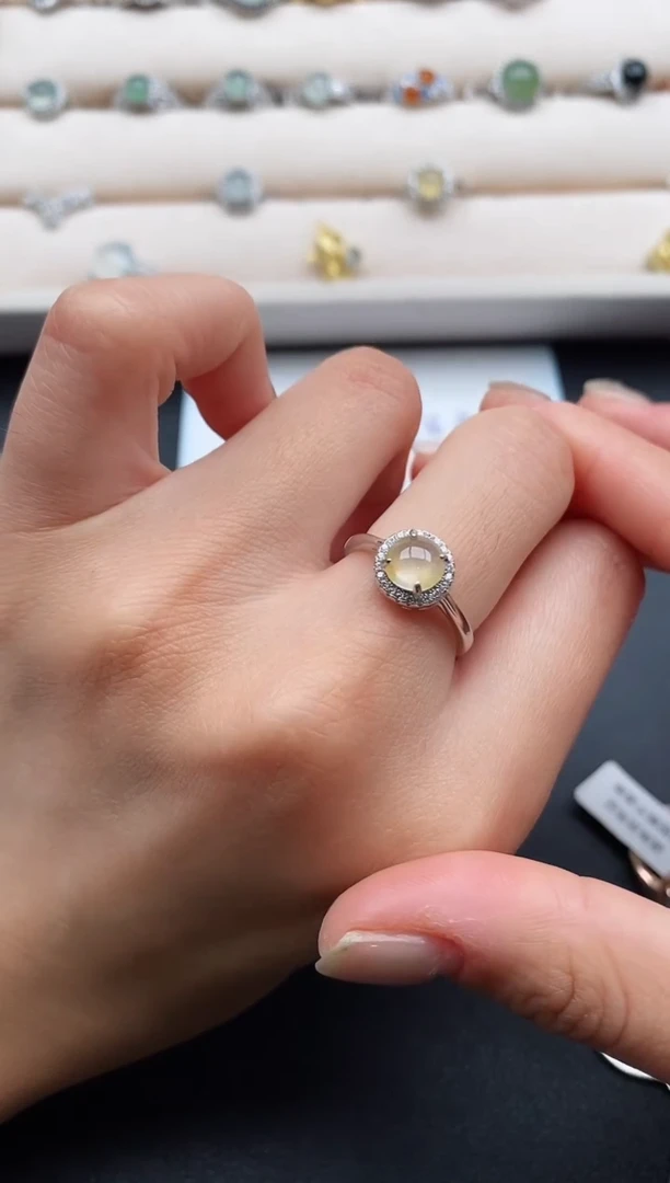 银S925镶嵌戒指翡翠缅甸天然A货翡翠44  3-7