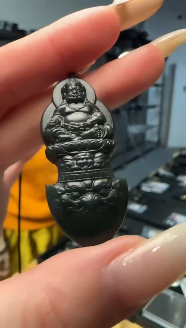 颈饰未镶嵌和田玉青玉财神吊坠