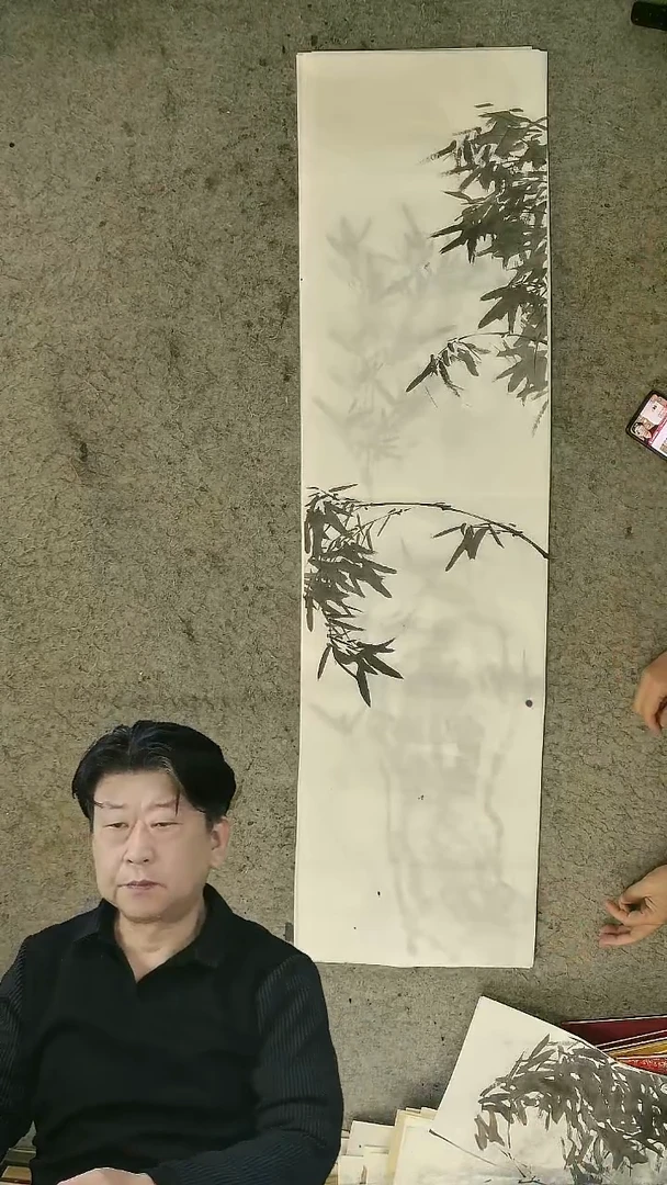 国画四尺对开  墨竹条屏 34*138cm