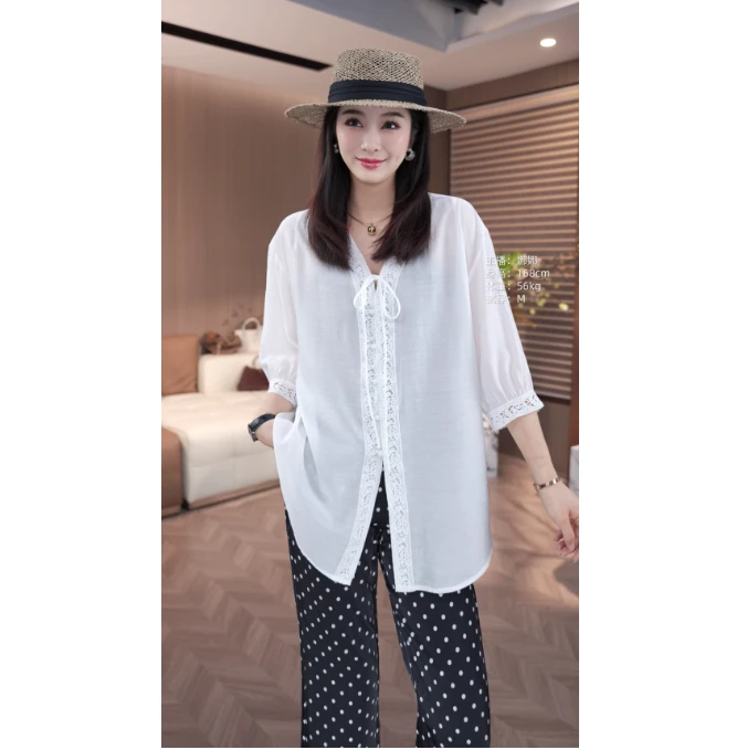 [麦霓严选]2025夏刺绣镂空V领防晒外套女9529