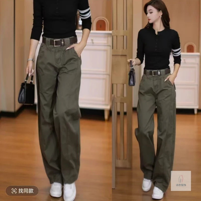 （粉丝专享）秋季工装裤女款高腰显瘦宽松直筒弯刀裤百搭休闲阔腿裤