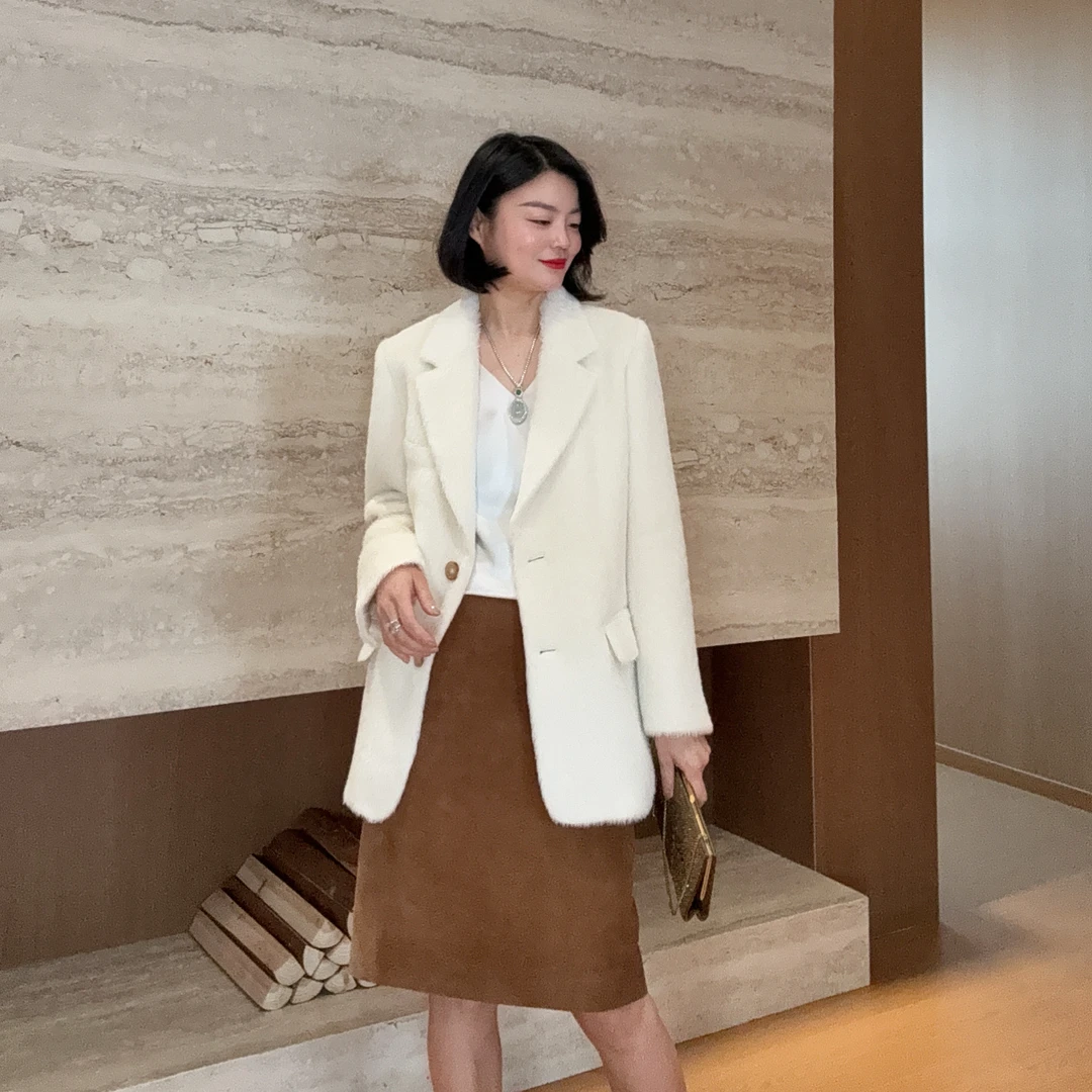 TANTAN 气质显瘦百搭宽松秋冬毛呢西装外套3055