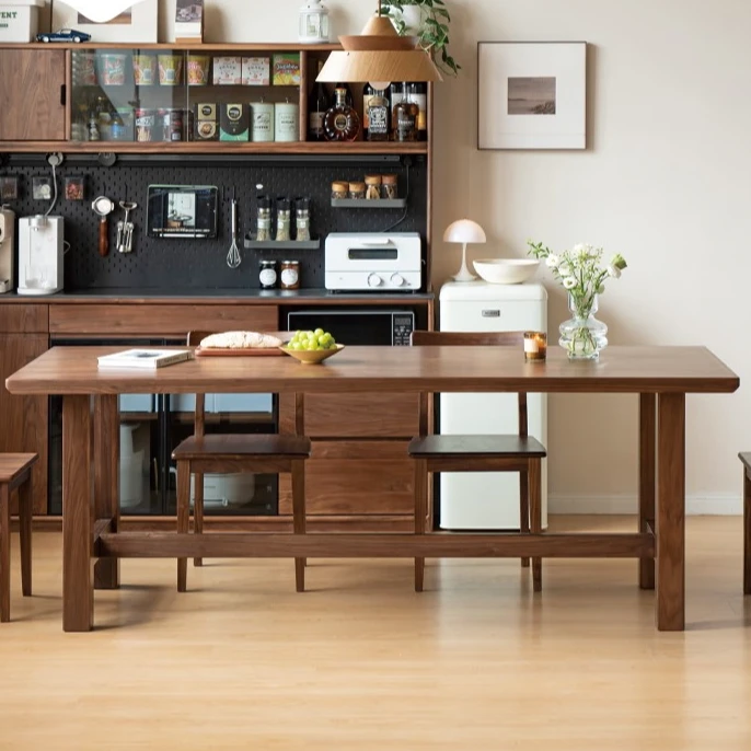 黑胡桃木大板桌餐厅桌子新中式客厅家用简约桌椅办公北欧