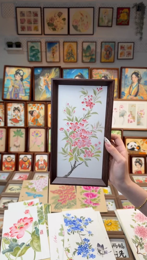 国画粉桃花枝 手绘国画27