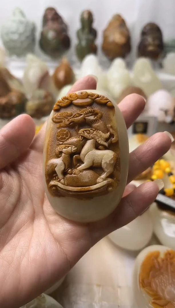 石材方解石棉纹正常不退换三羊开泰