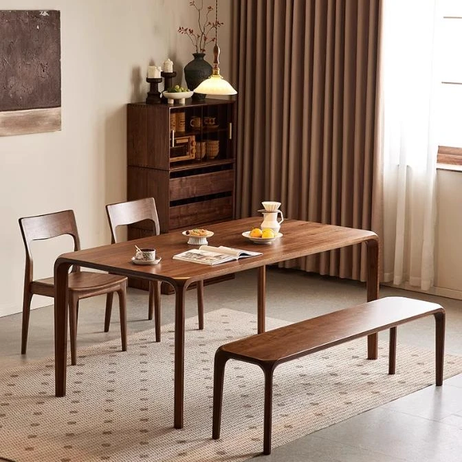 北美黑胡桃木轻奢餐桌长方形简约现代家用全榫卯实原木饭桌茶书桌