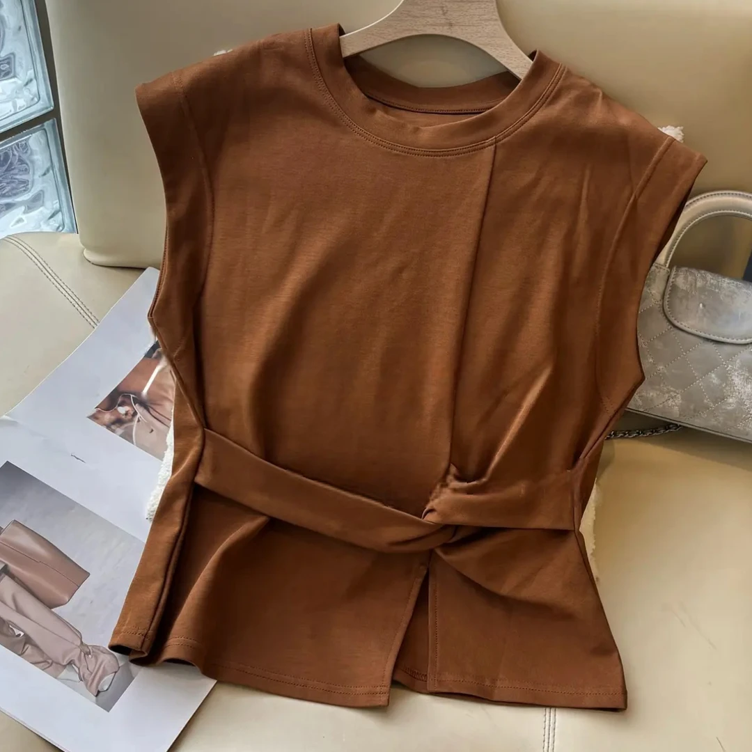 2025夏季网红爆款遮肉显瘦百搭气质休闲洋气时尚不规则短袖T恤