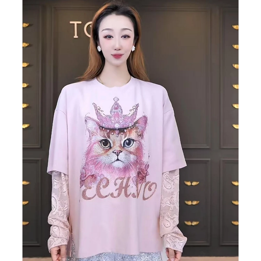 TCH轻奢烫钻工艺时尚休闲百搭可爱长袖T恤女T75B08E9002tch