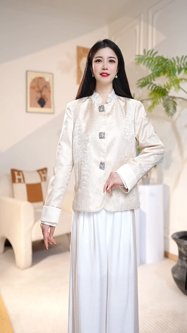 【立体提花】圆领国风妈妈秋装新中式阔太太高贵显瘦外套开衫R5C753