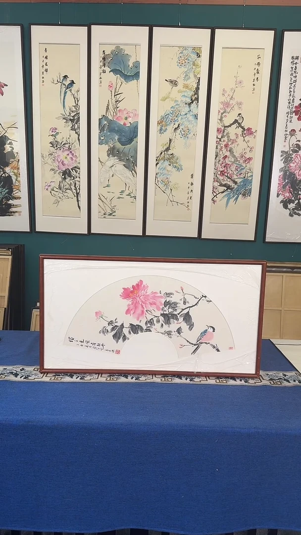 国画牡丹实木装裱43*78