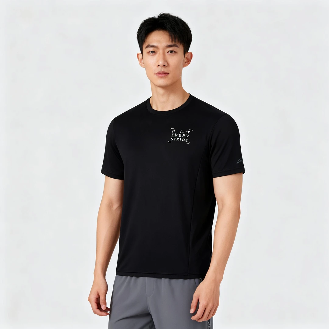 李宁短袖T恤男夏季跑步系列透气简约常规圆领短袖T恤ATSU575--B品