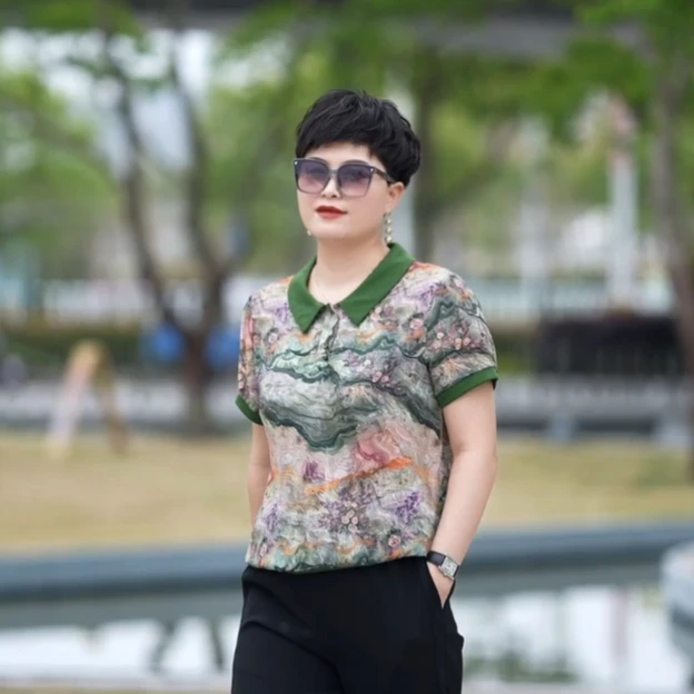 夏季短袖POLO领百搭女装印花宽松T恤