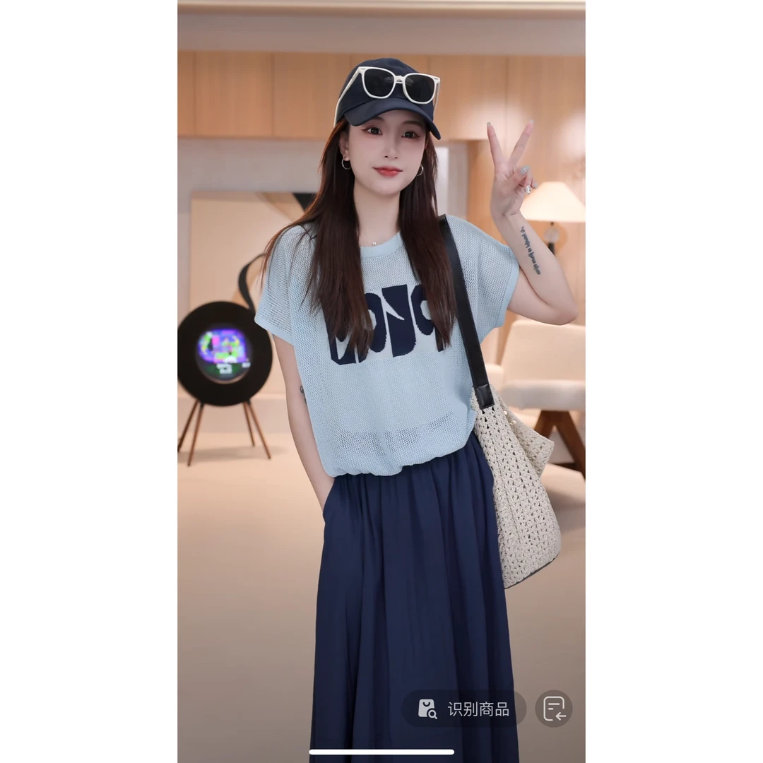 C04144新款休闲宽松慵懒风套头字母圆领镂空针织衫