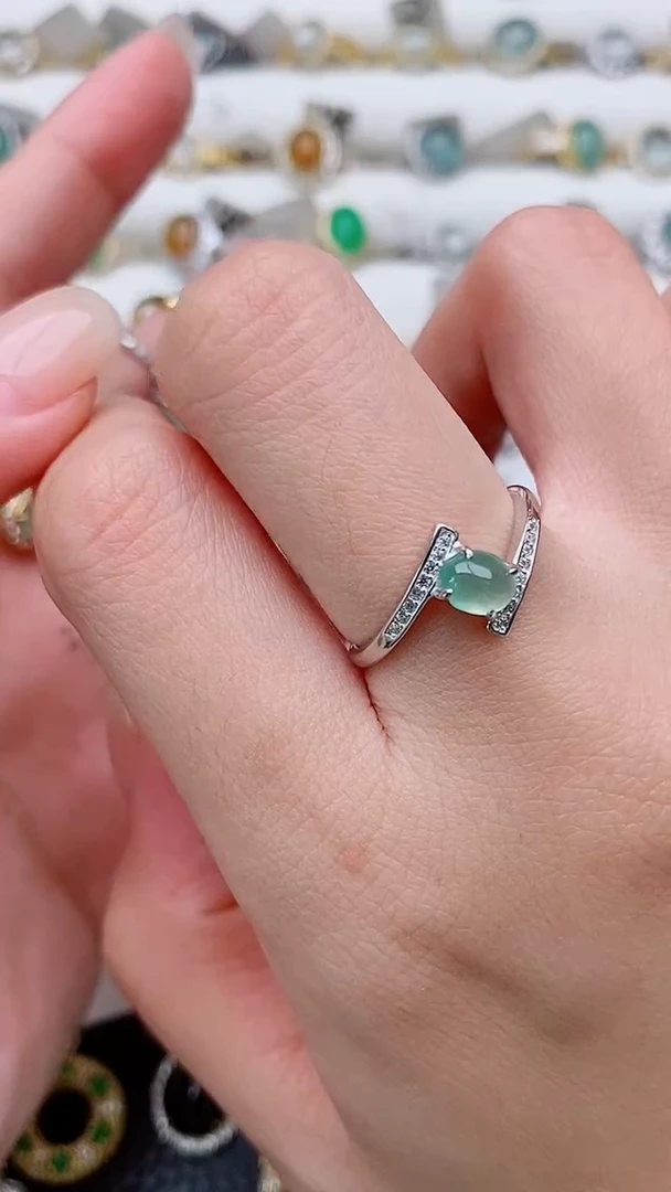 银S925镶嵌戒指翡翠正品 纯天然翡翠