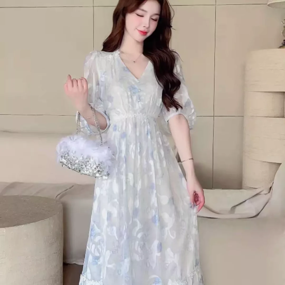 法式蕾丝拼接轻奢连衣裙G25145