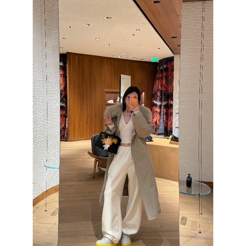 lele 与众不同冬季长款宽松时尚款大毛领白鸭绒外套 2512378YRF