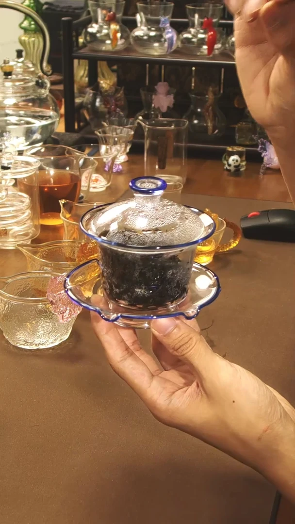福荣盖碗蓝边晶焱金标