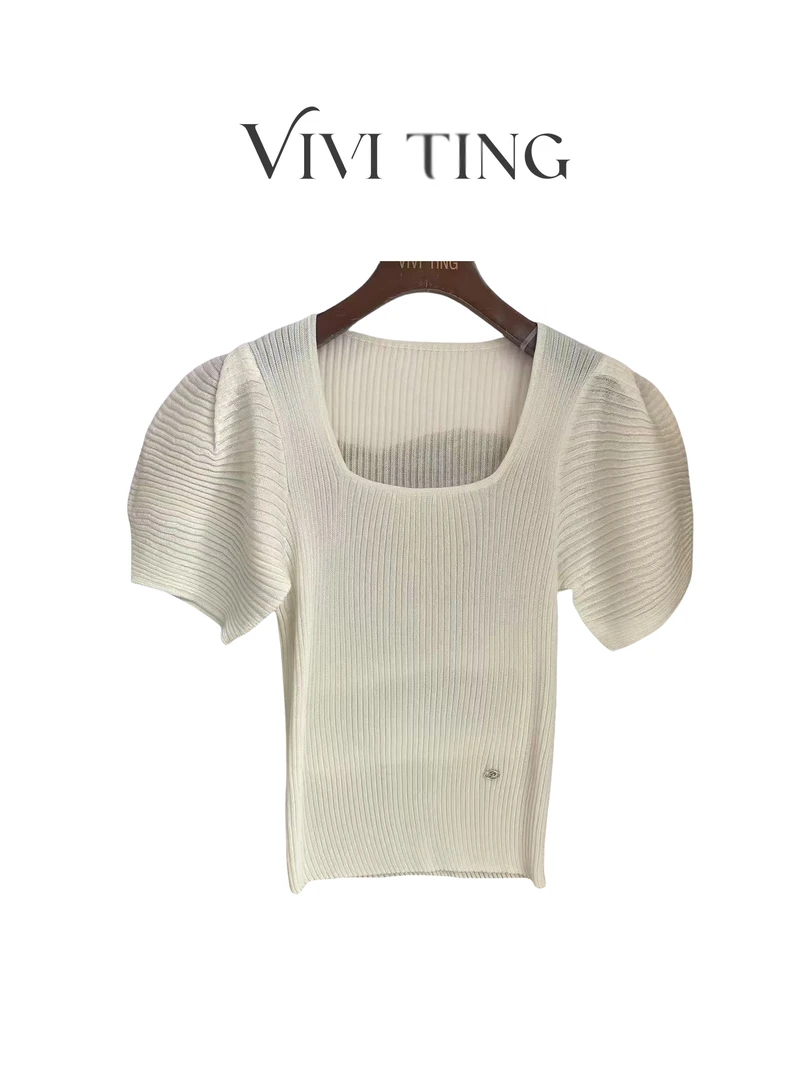 【VIVI·TING】婷姐推荐夏季短款小众泡泡袖方领上衣s674