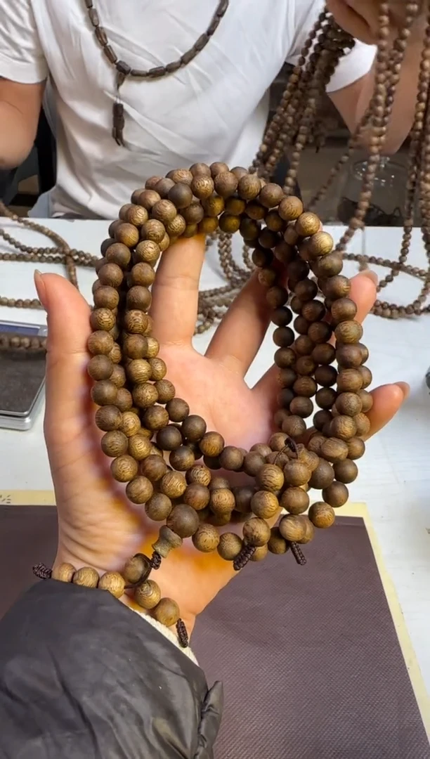 沉香手串99沉国香绿棋沉香古树陆河虫漏正圆珠8mm108颗多样性发1