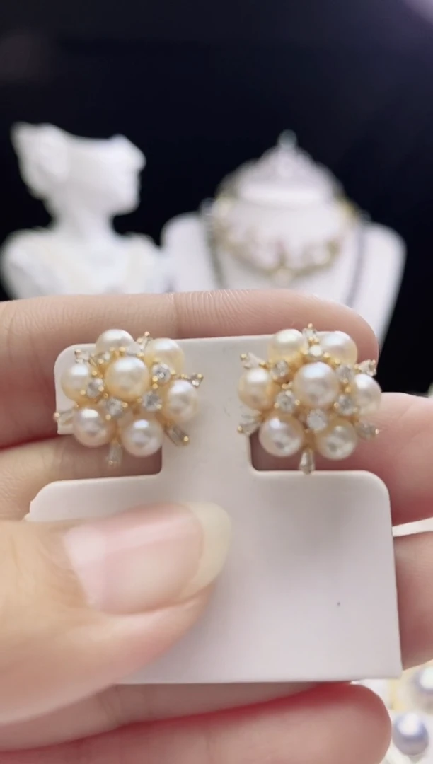 银S925镶嵌耳钉海水珍珠海水珍珠耳钉