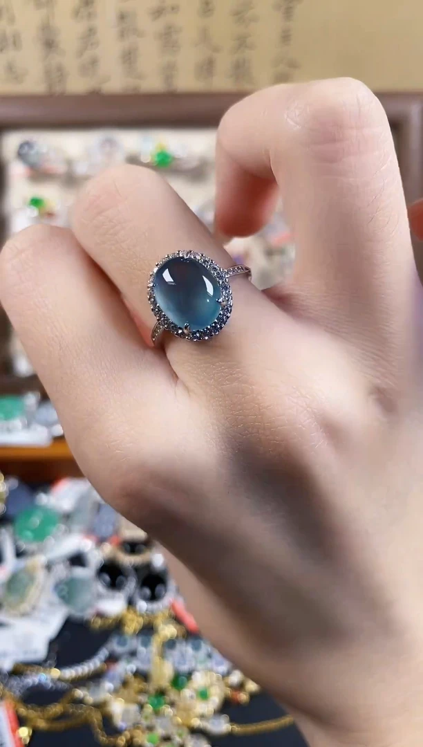 银S925镶嵌戒指翡翠 天然A货翡翠78