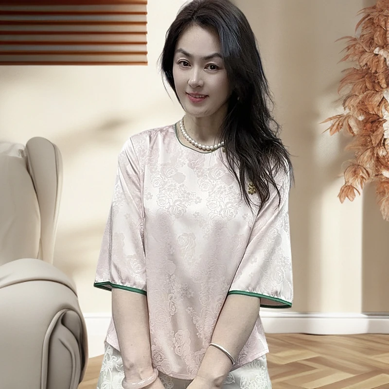 新中式国风复古【提花斜襟花螺上衣】薄款气质短袖夏季时尚重工