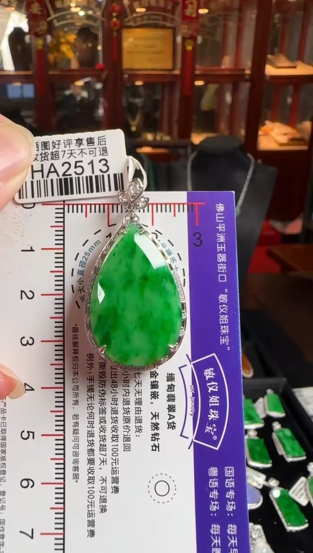 颈饰18K金镶嵌翡翠HA2513冰绿滴水