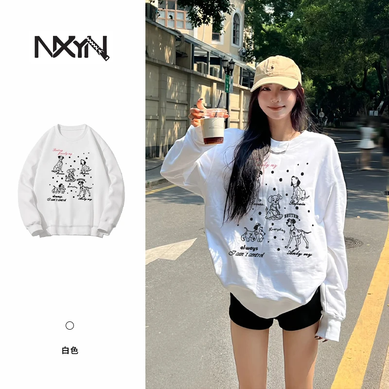 NXYN新款2025五只斑点狗落肩落肩慵懒风卫衣男女同款DJ-1576