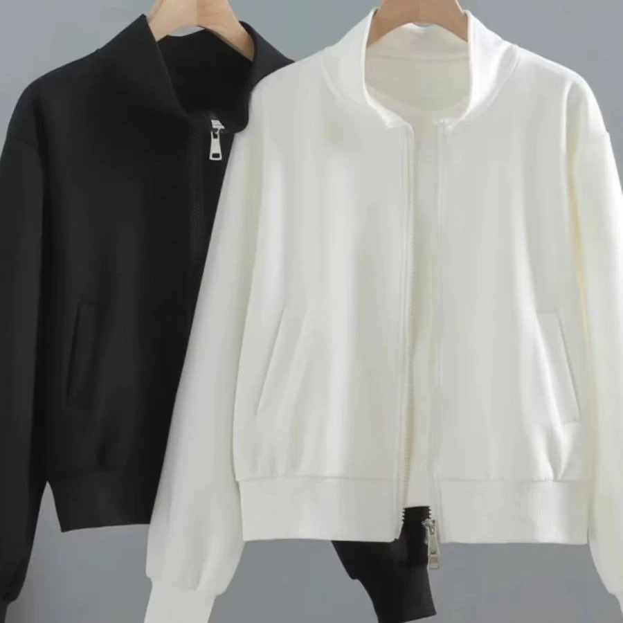 【枝枝女装】2025短外套女立领通用拉链纯色春秋常规款韩版极简风