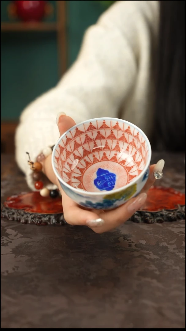 青花手绘山水主人杯