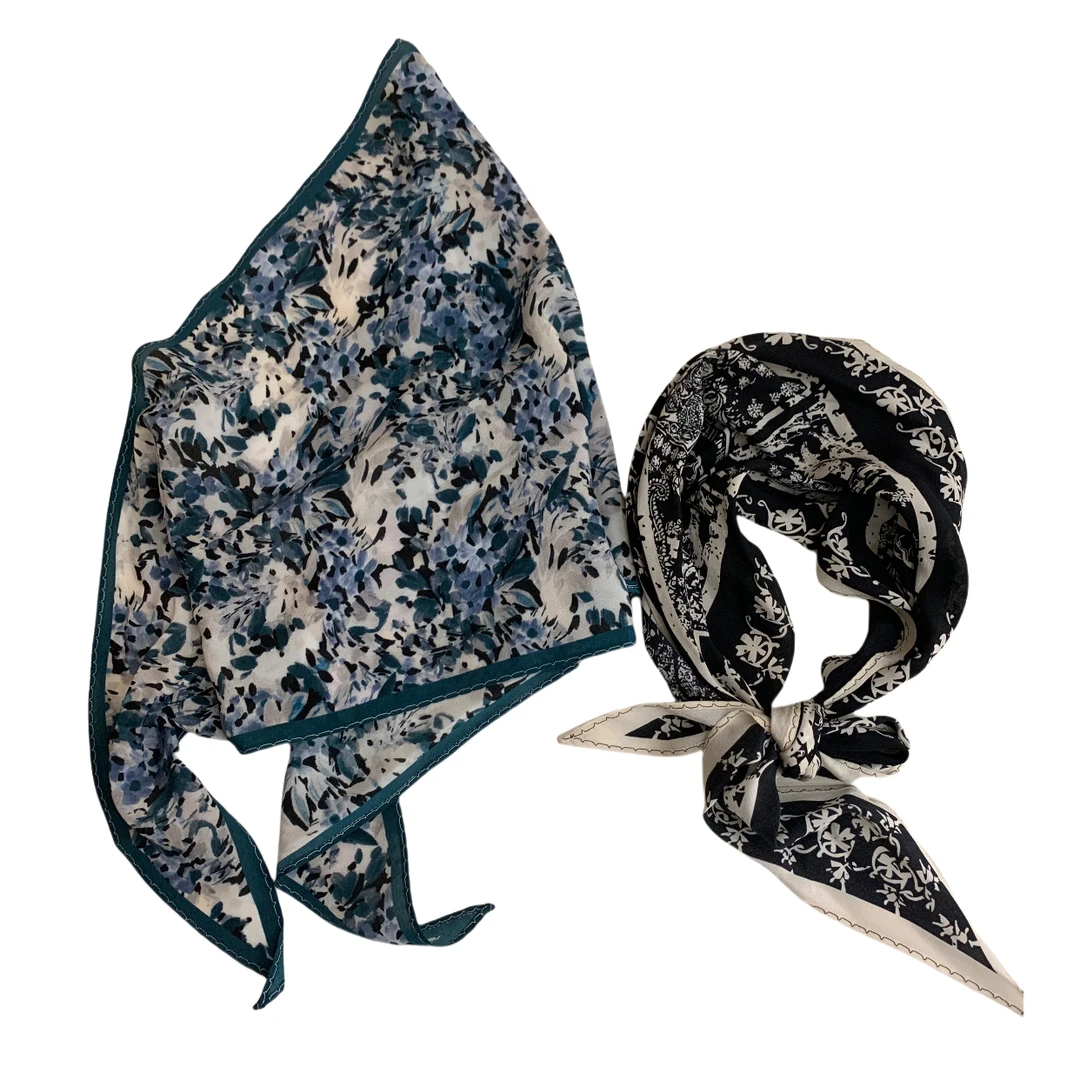 春夏新款轻奢高级感复古印花真丝方巾女士领巾披肩礼物款时尚百搭