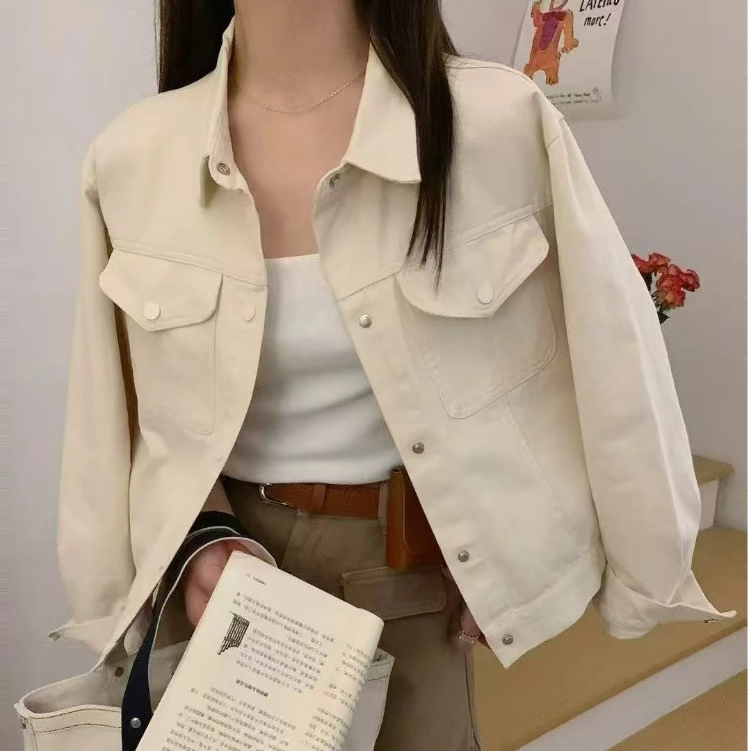 8575春季新款复古港风水洗棉牛仔外套女