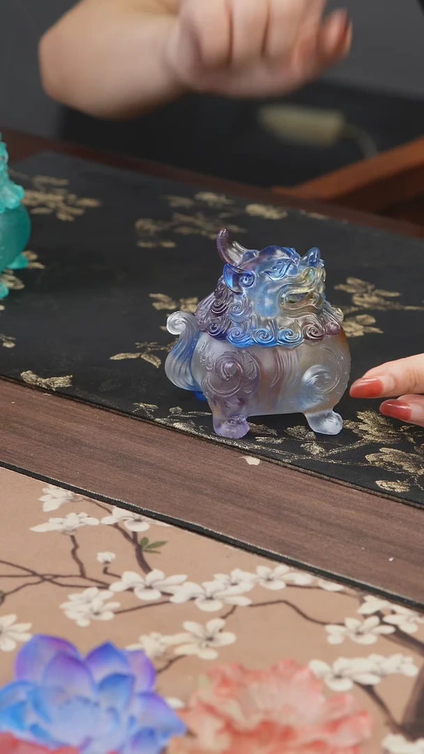 手工艺品琉璃彩色狻猊香炉小号