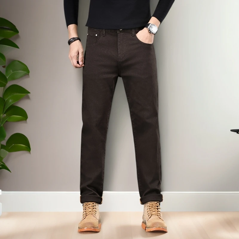 诺顿雷斯时尚新款秋季轻奢品质咖啡色休闲时尚牛仔裤男款修身长裤