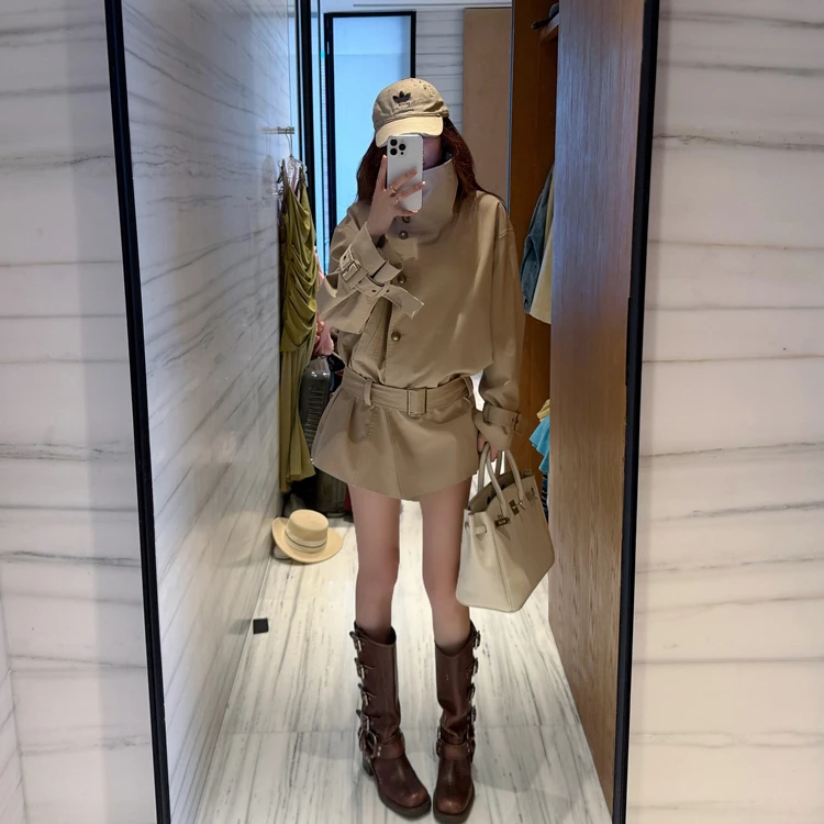 短款风衣小个子卡其色秋季新款立领收腰显瘦英伦风宽松廓形外套女