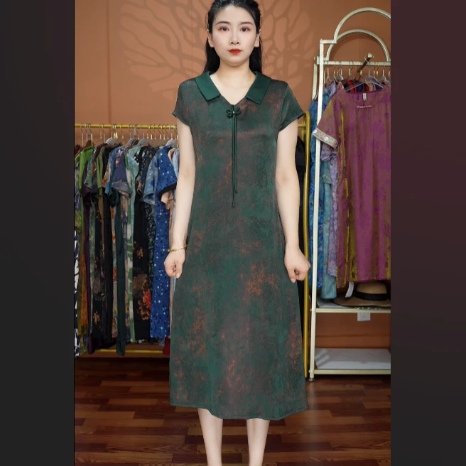 【国风流苏绿】国风妈妈装宽松连衣裙高档中年女装夏季优雅气质长裙