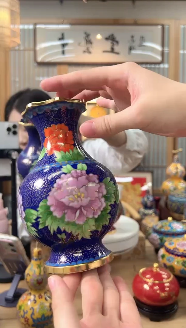 【闪购商品】景泰蓝花口瓶&牡丹花&小HKP0001蓝