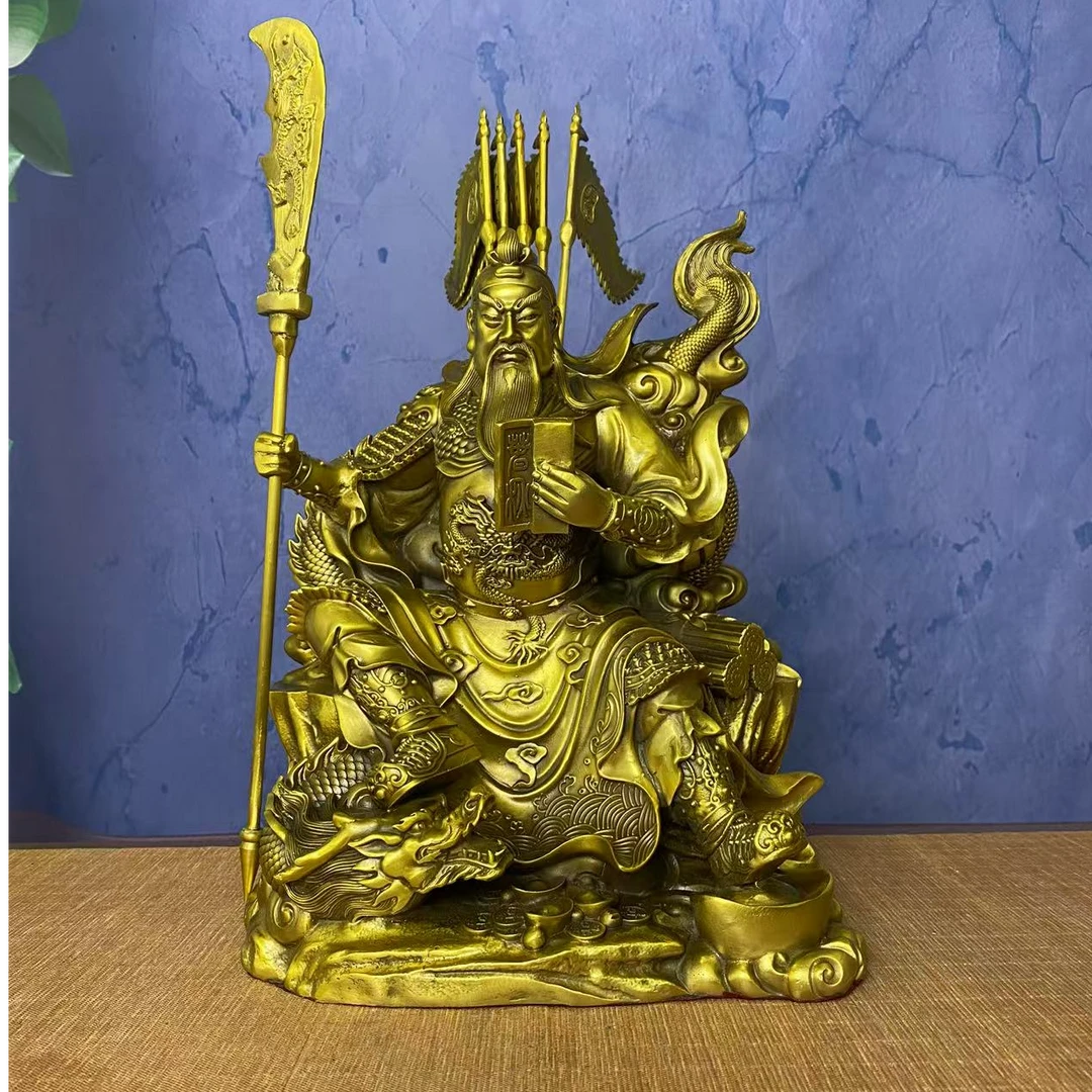 黄铜关二爷神像立刀背旗装饰品