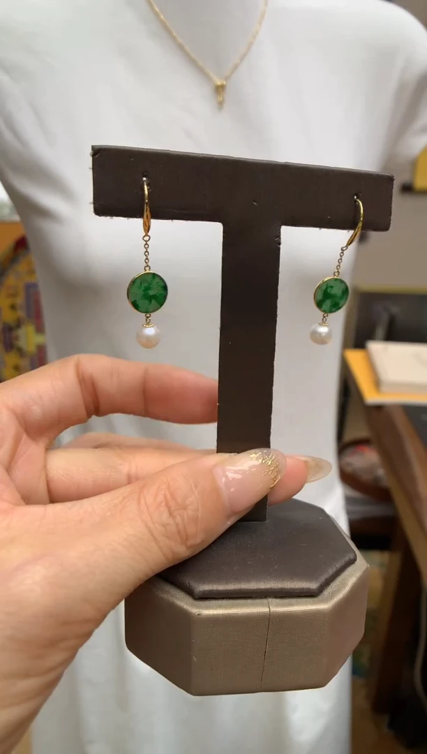 【闪购商品】翡翠耳饰18K金镶嵌耳钩