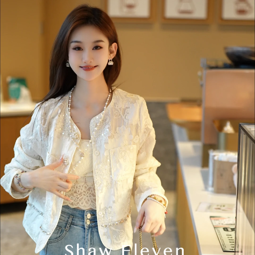 花眠【Shaw Eleven】2025春款圆领蕾丝长袖外套88334