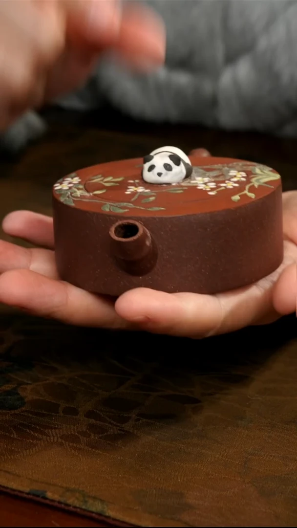 茶壶紫砂紫泥熊猫滴子壶