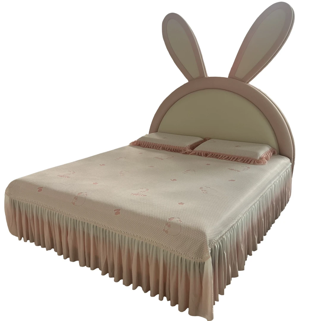 高级渐变色调卡通冰丝豆豆席三件套