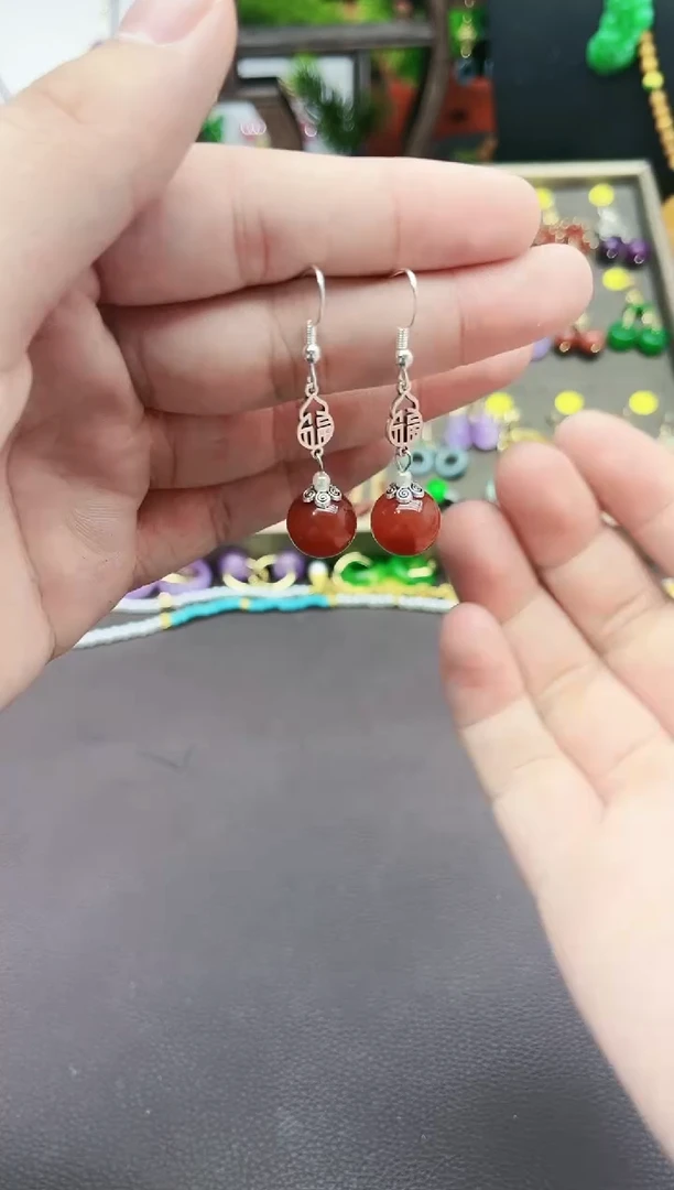 【闪购商品】南红玛瑙耳饰银S925镶嵌230000