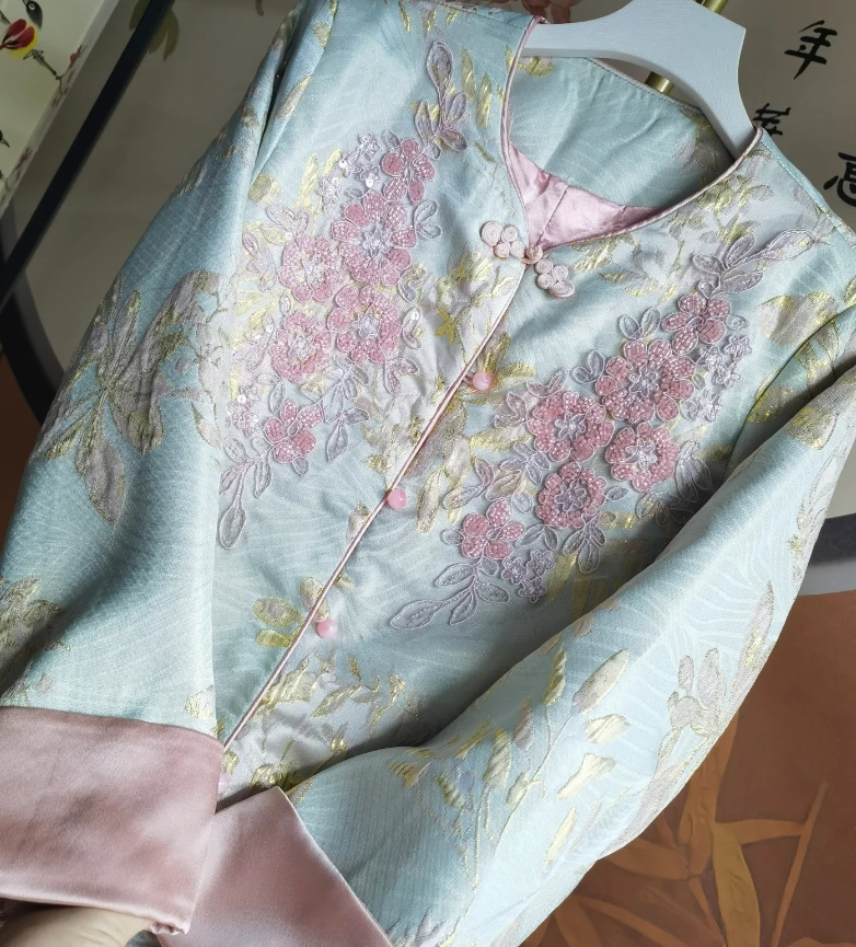 （贵妇坊～重工串珠绣）新中式原版正版织锦工艺全包边气质外套