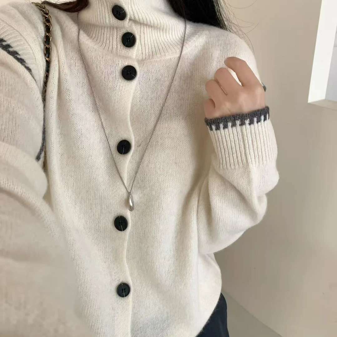 羊毛衫秋冬打底衫立领针织加厚羊毛多扣开衫百搭加厚