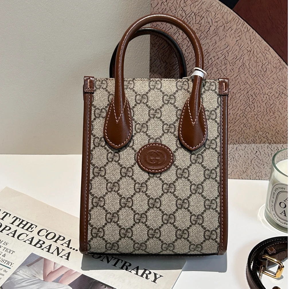 99新 GUCCI/古驰 老花mini托特 可手拎可斜挎带防尘袋 好成色